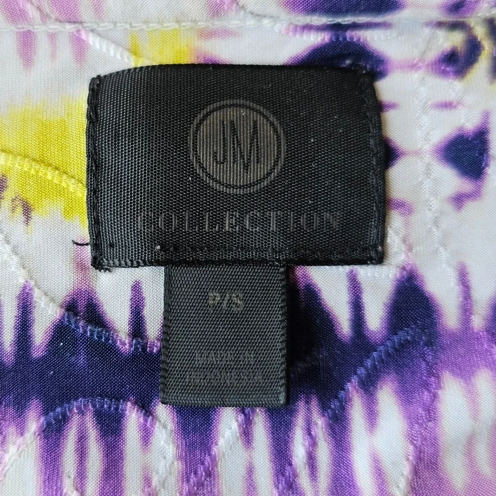 JM Collection Womens Petite Small Purple Yellow Abstract Ikat 3/4 Sleeve Top EUC